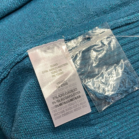 NWT Karen Scott Teal Rhinestone Embellished Glittery Twofer Cardigan - Picture 15 of 16